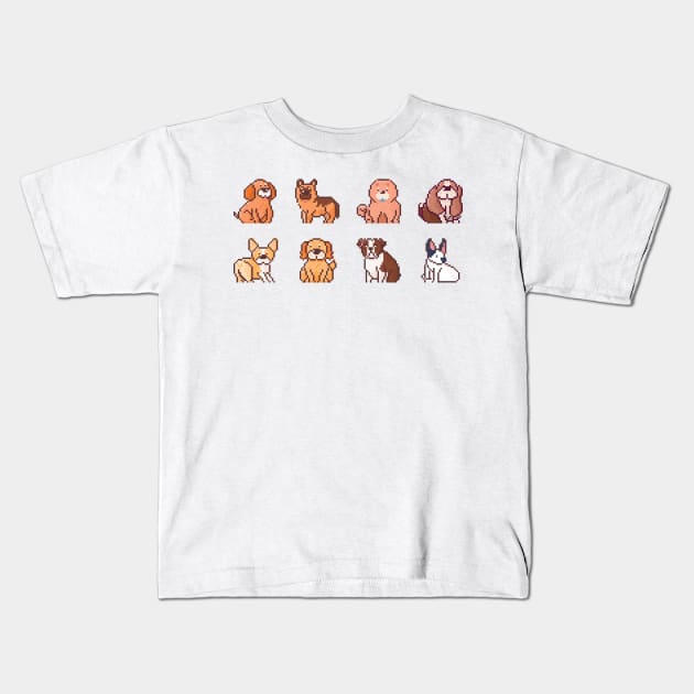 Cute Dogs Pixel Art Design Kids T-Shirt by MariOyama